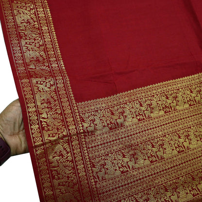 Indian Vintage Dupatta Maroon Long Stole Cotton Brocade Golden Woven Work Scarves Veil Fringes Hijab