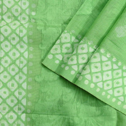 Indian Vintage Dupatta Green Long Stole Printed Woven Pure Silk Scarves Veil Soft Fringes