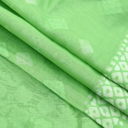Indian Vintage Dupatta Green Long Stole Printed Woven Pure Silk Scarves Veil Soft Fringes