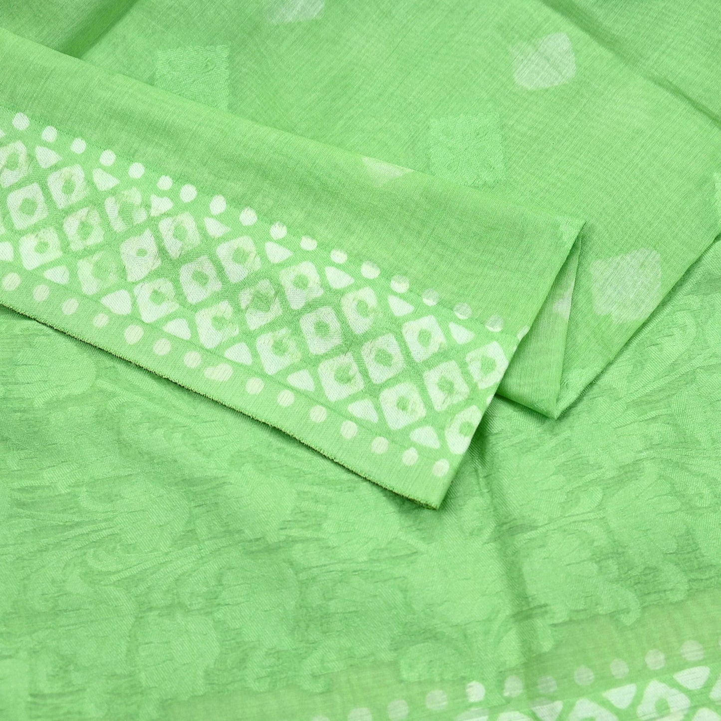Indian Vintage Dupatta Green Long Stole Printed Woven Pure Silk Scarves Veil Soft Fringes