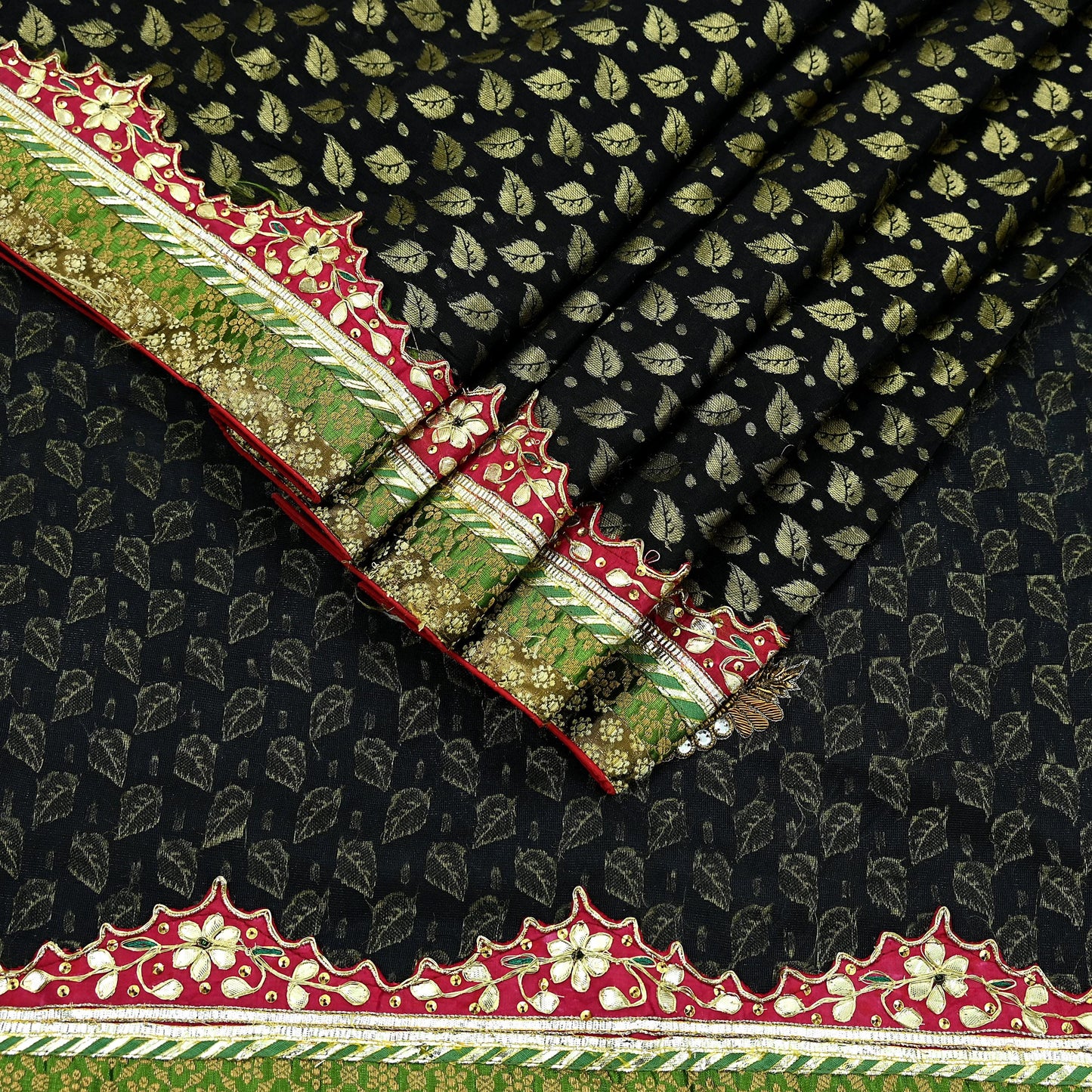 Indian Vintage Heavy Black Saree Pure Silk & Net Hand Beaded Sari Fabric 6Yd Sewing Soft Ethnic Wedding Sarees With Blouse