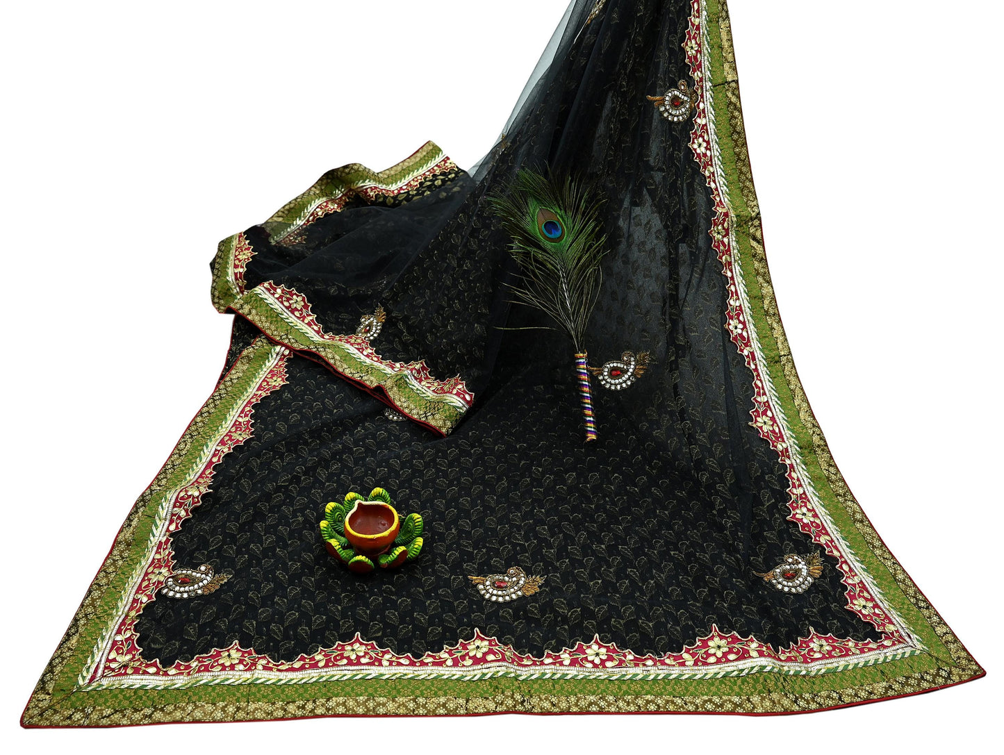 Indian Vintage Heavy Black Saree Pure Silk & Net Hand Beaded Sari Fabric 6Yd Sewing Soft Ethnic Wedding Sarees With Blouse