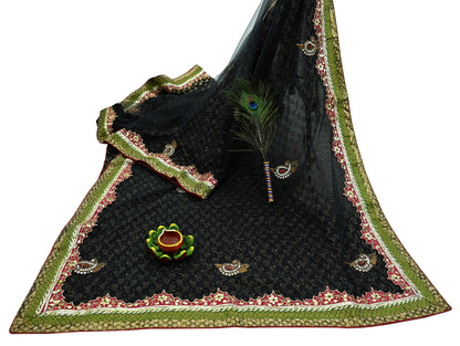 Indian Vintage Heavy Black Saree Pure Silk & Net Hand Beaded Sari Fabric 6Yd Sewing Soft Ethnic Wedding Sarees With Blouse