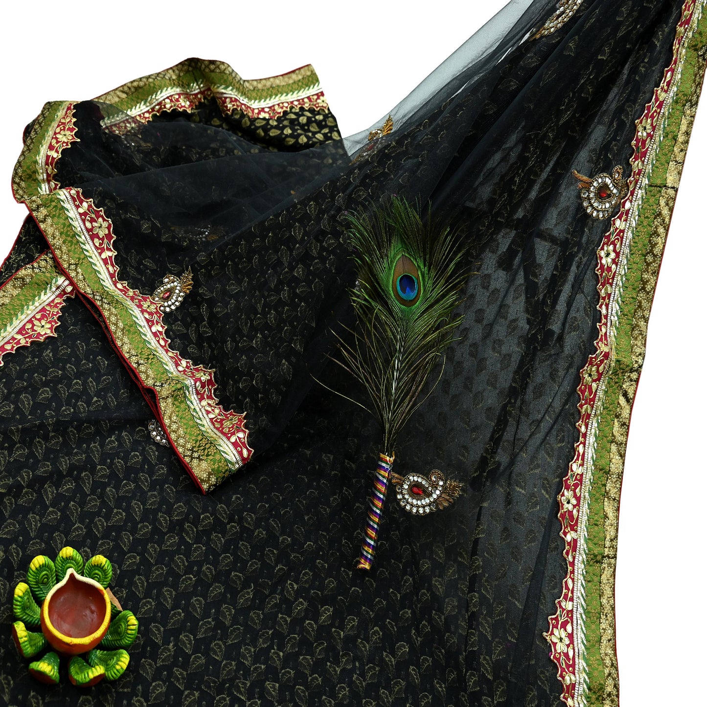 Indian Vintage Heavy Black Saree Pure Silk & Net Hand Beaded Sari Fabric 6Yd Sewing Soft Ethnic Wedding Sarees With Blouse