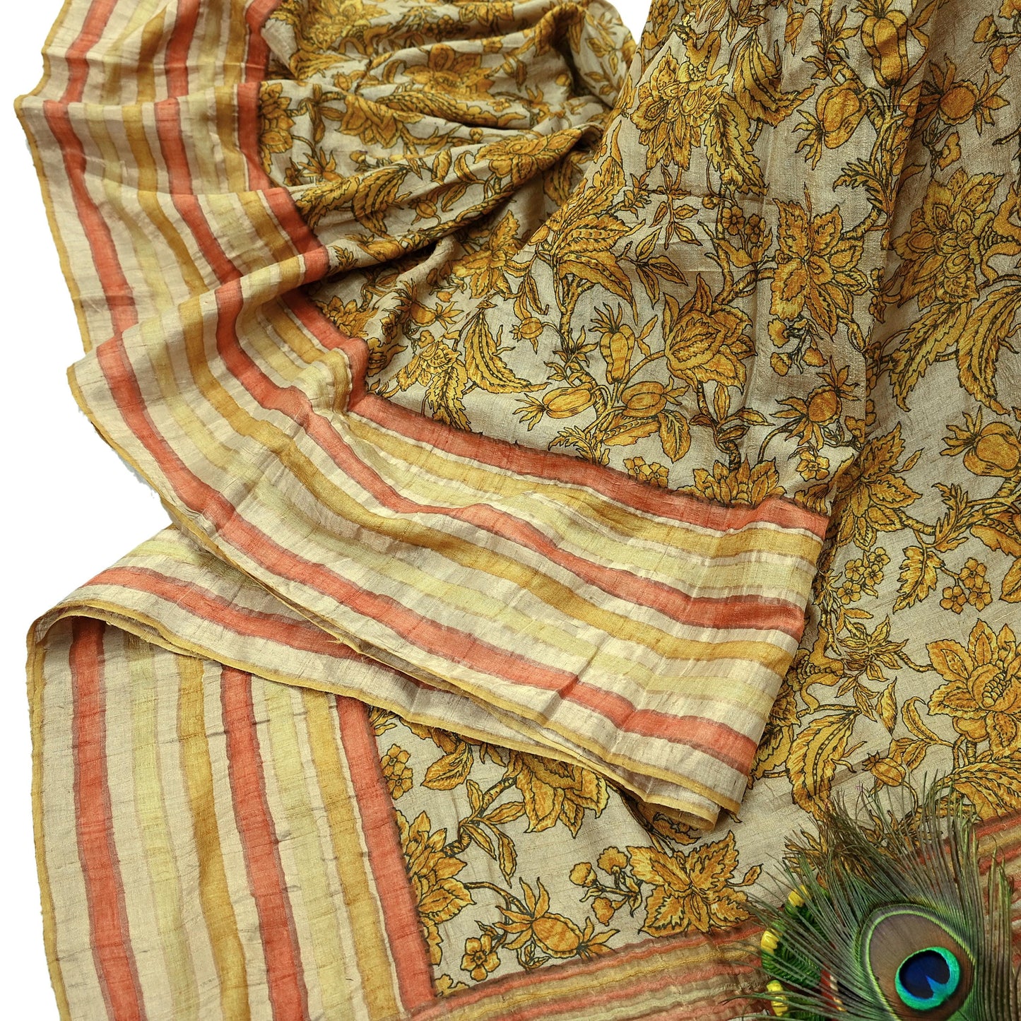Indian Vintage Beige Saree Pure Khadi Silk Handloom Woven Zari Sari Craft Fabric 5yd Ethnic Wear Border Dress making Upcycle Fringes