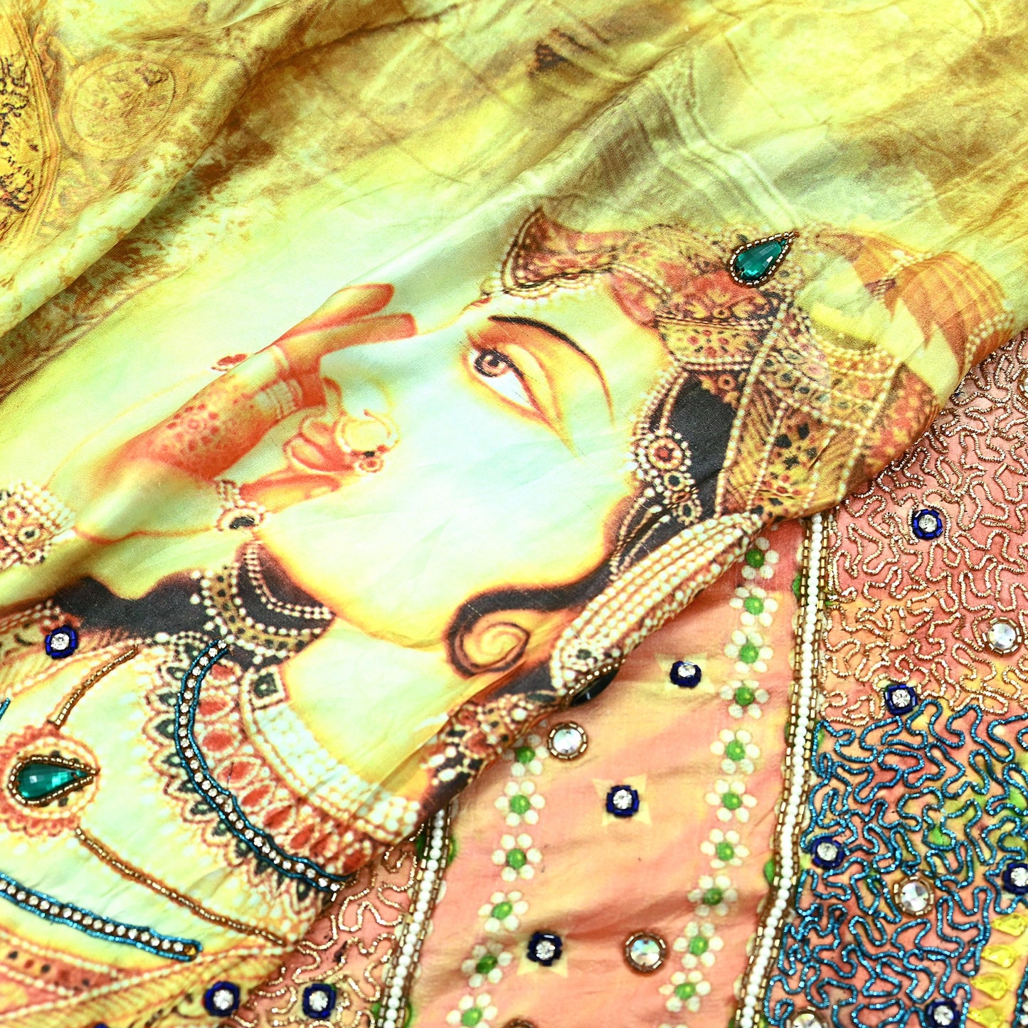 Indian Vintage Heavy Sari  Hand Embroidered Digital Saree 100% Pure Satin Silk Craft Fabric 5yd Soft Dress making Dress Designing Crafting