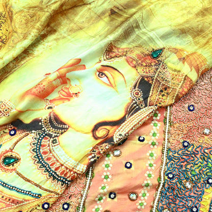 Indian Vintage Heavy Sari  Hand Embroidered Digital Saree 100% Pure Satin Silk Craft Fabric 5yd Soft Dress making Dress Designing Crafting