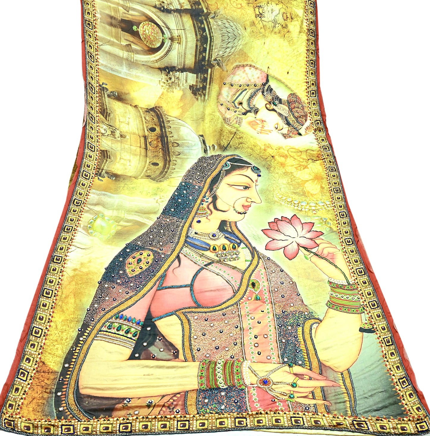 Indian Vintage Heavy Sari  Hand Embroidered Digital Saree 100% Pure Satin Silk Craft Fabric 5yd Soft Dress making Dress Designing Crafting