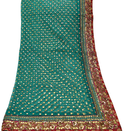 Indian Vintage Heavy Bridal Dupatta Green Net Mesh Long Stole Hand Embroidered Scarf Zardozi Zari Sequins Wedding/Party wear hijab veil
