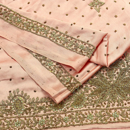 Indian Vintage Heavy Wedding Peach Dupatta Pure Satin Silk Long Stole Hand Embroidered Scarves Golden Zardozi Stole