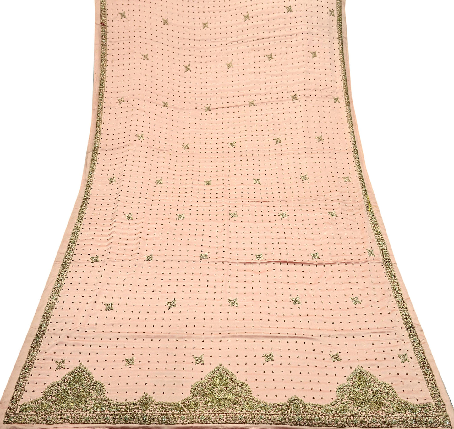 Indian Vintage Heavy Wedding Peach Dupatta Pure Satin Silk Long Stole Hand Embroidered Scarves Golden Zardozi Stole