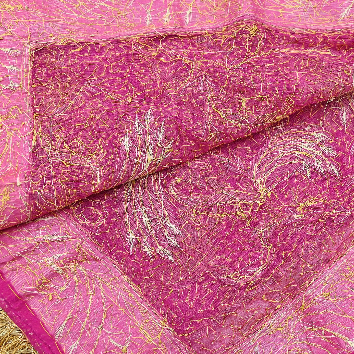 Indian Vintage Heavy Bridal Dupatta Pink Pure Chiffon Silk Long Stole Hand Embroidered Hijab Scarf Zardozi/Dabka Zari 1980s Wedding Dupatta