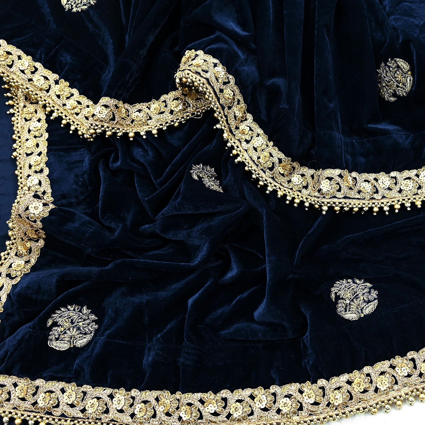 Indian Vintage Heavy Wedding Blue Dupatta Velvet Long Stole Hand Embroidered Scarves Zari Hijab Veil Wrap Bridal Dupatta Paisley