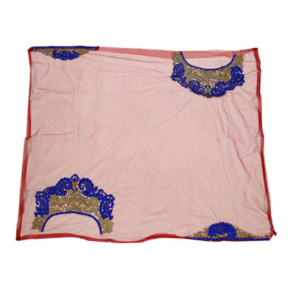 Indian Vintage Heavy Sari Red Net/Mesh Hand Embroidered Sarees Craft Fabric 6Yd Sewing Soft Zardozi Wedding sarees With Blouse fabric