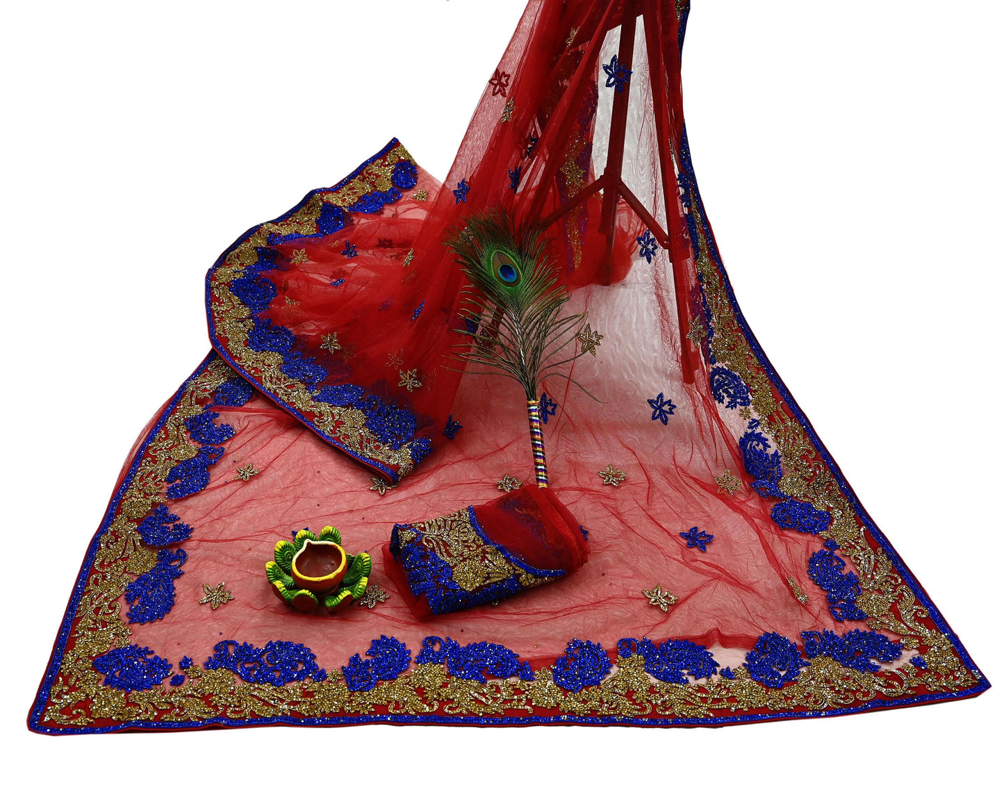 Indian Vintage Heavy Sari Red Net/Mesh Hand Embroidered Sarees Craft Fabric 6Yd Sewing Soft Zardozi Wedding sarees With Blouse fabric