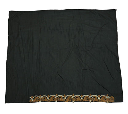 Indian Vintage Sari Black Pure Georgette Silk Net/Mesh Hand Beaded Sarees Fabric 6Yd Sewing Ethnic With Matching Unstitched Blouse Fabric
