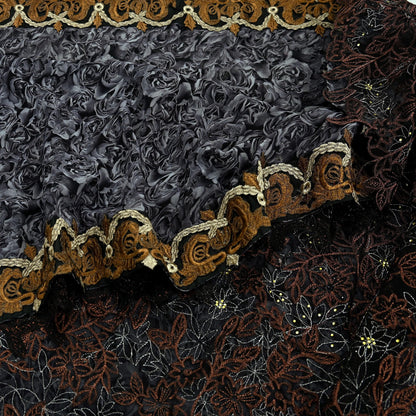 Indian Vintage Sari Black Pure Georgette Silk Net/Mesh Hand Beaded Sarees Fabric 6Yd Sewing Ethnic With Matching Unstitched Blouse Fabric