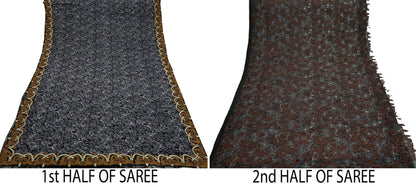 Indian Vintage Sari Black Pure Georgette Silk Net/Mesh Hand Beaded Sarees Fabric 6Yd Sewing Ethnic With Matching Unstitched Blouse Fabric