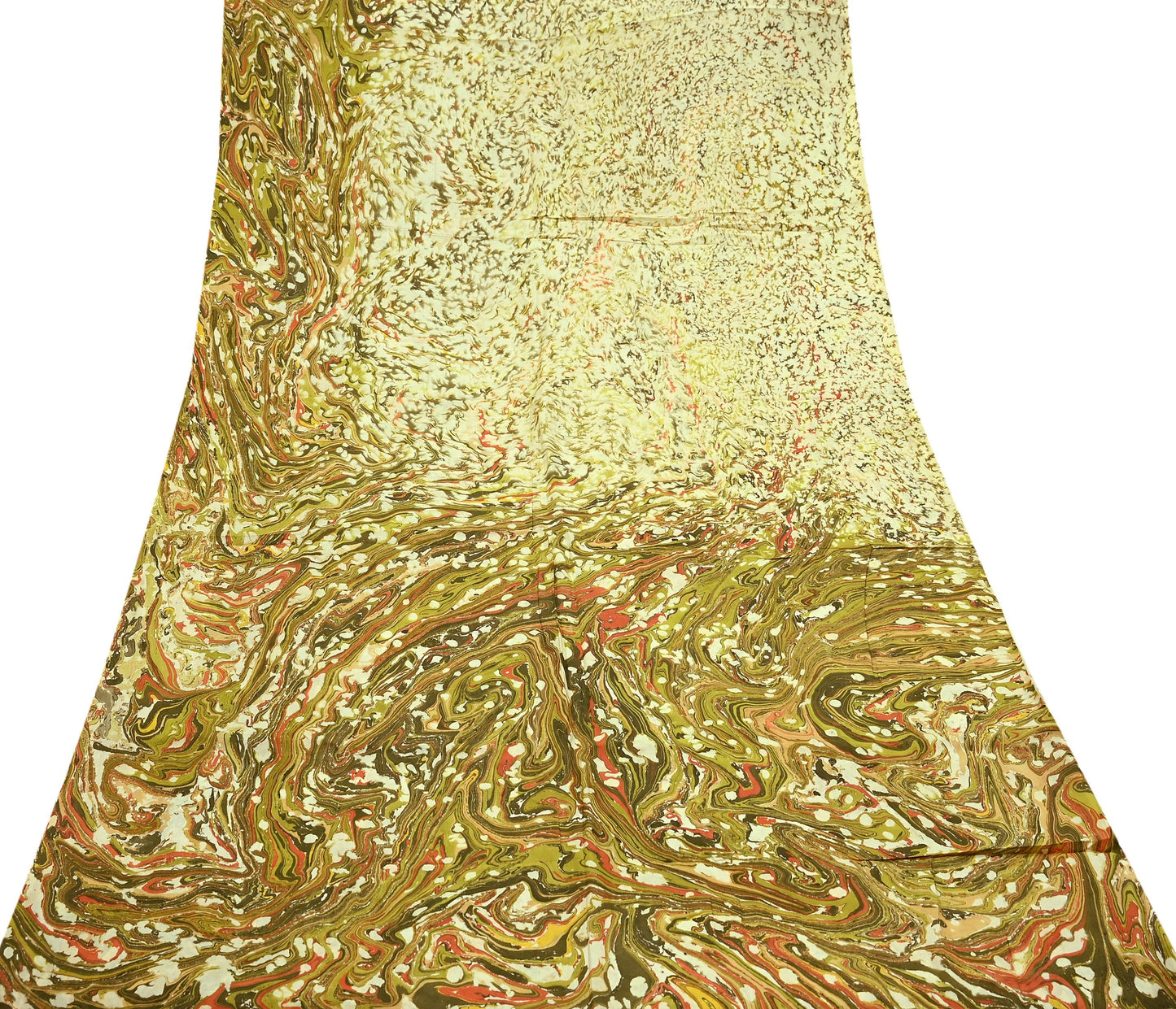 Indian Vintage Ivory & Green Saree Pure Silk Printed Sari 6yd Sewing Craft Fabric Dress Making Soft Crafting Quilting Quilting Upcycle