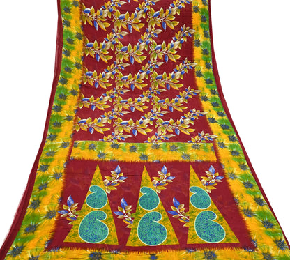 Indian Vintage Sari Maroon Printed Pure Cotton Saree Fabric Soft Floral 5Yd Sarong Wrap Boho Fabric Kimono Soft Dress Making Quilting