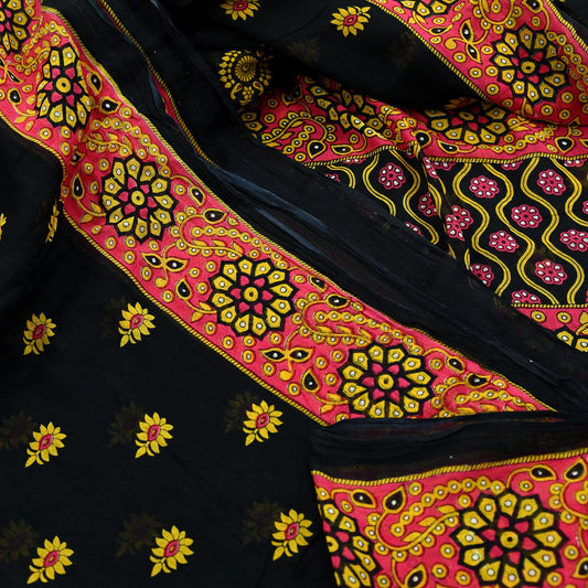 Indian Vintage Sari Pink & Black Printed 100% Pure Cotton Saree Soft Craft Fabric 5Yd Sewing Sarong Wrap Boho Dress Making Crafting Quilting
