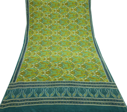 Indian Vintage Sari Pure Crepe Silk Mukesh Work Printed Saree 5yard Sewing Soft Craft Fabric Ethnic Dress making For Crafting Quilting