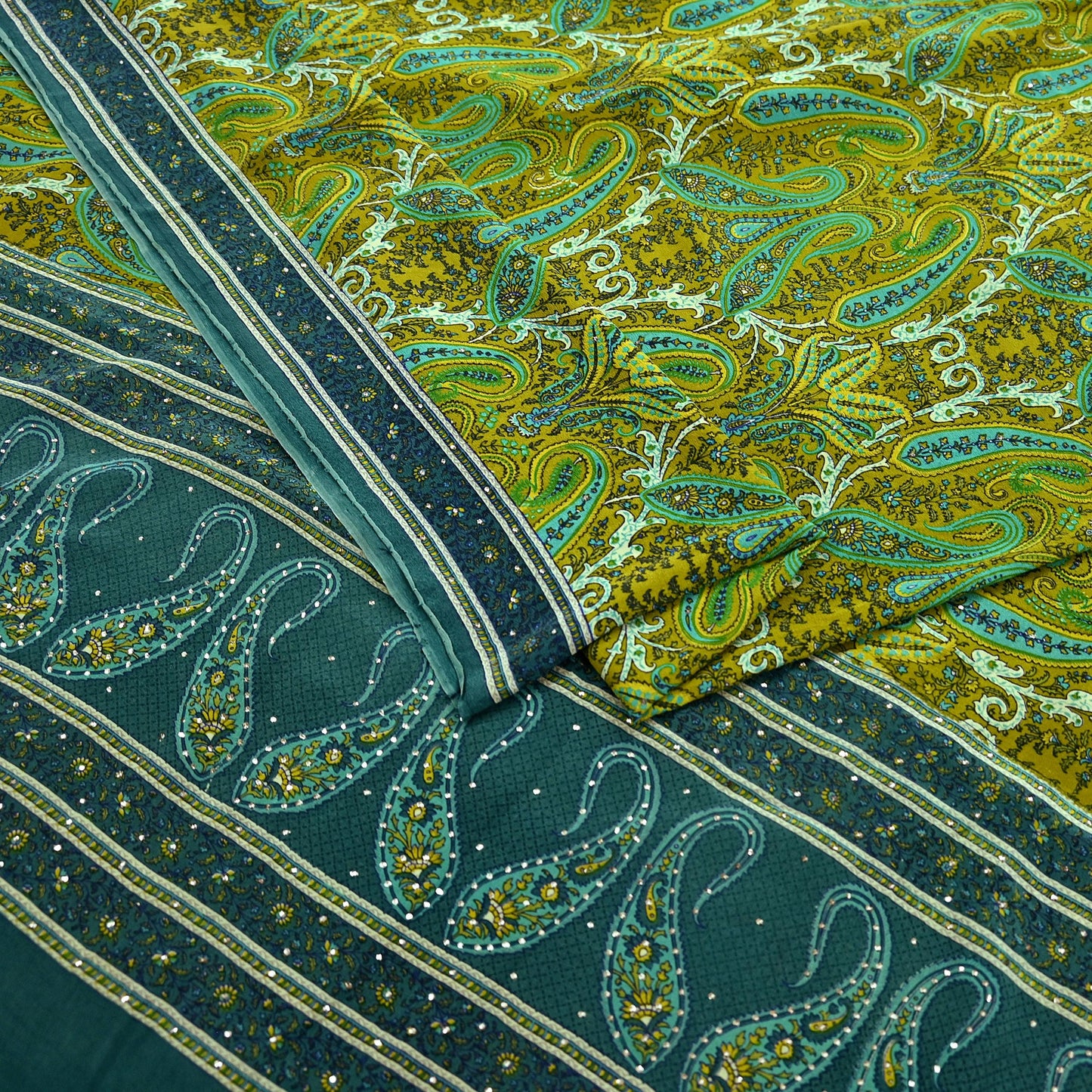 Indian Vintage Sari Pure Crepe Silk Mukesh Work Printed Saree 5yard Sewing Soft Craft Fabric Ethnic Dress making For Crafting Quilting