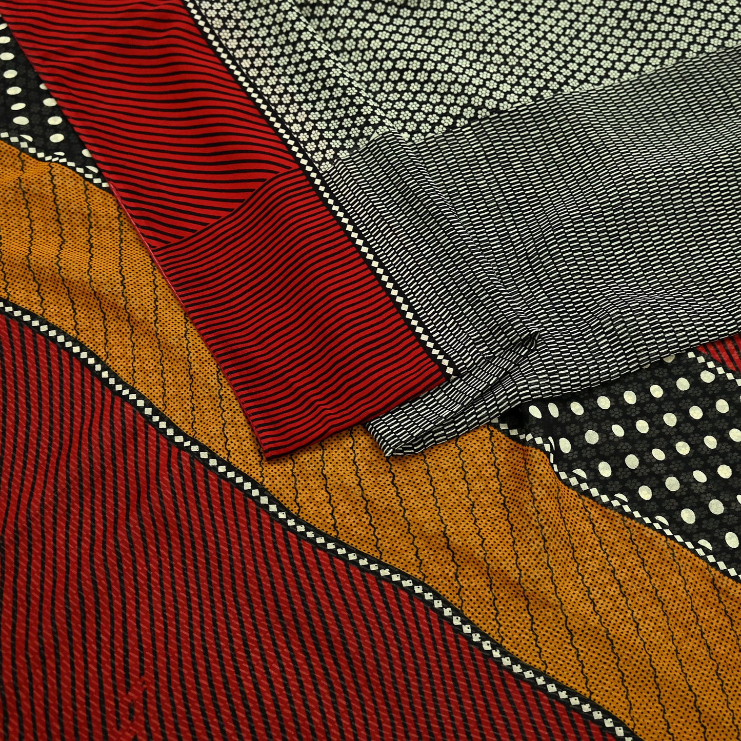 Indian Women Vintage Red & Black Saree 100% Pure Georgette Silk Printed Sari Sewing 5yd Soft Craft Fabric Stripes Dress Making Crafting