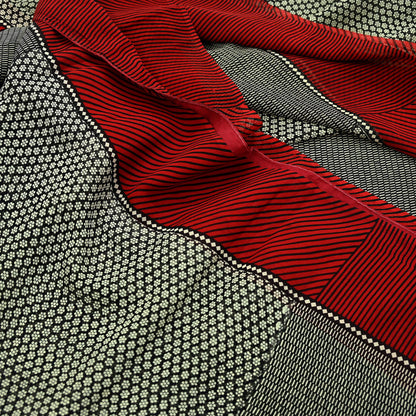 Indian Women Vintage Red & Black Saree 100% Pure Georgette Silk Printed Sari Sewing 5yd Soft Craft Fabric Stripes Dress Making Crafting