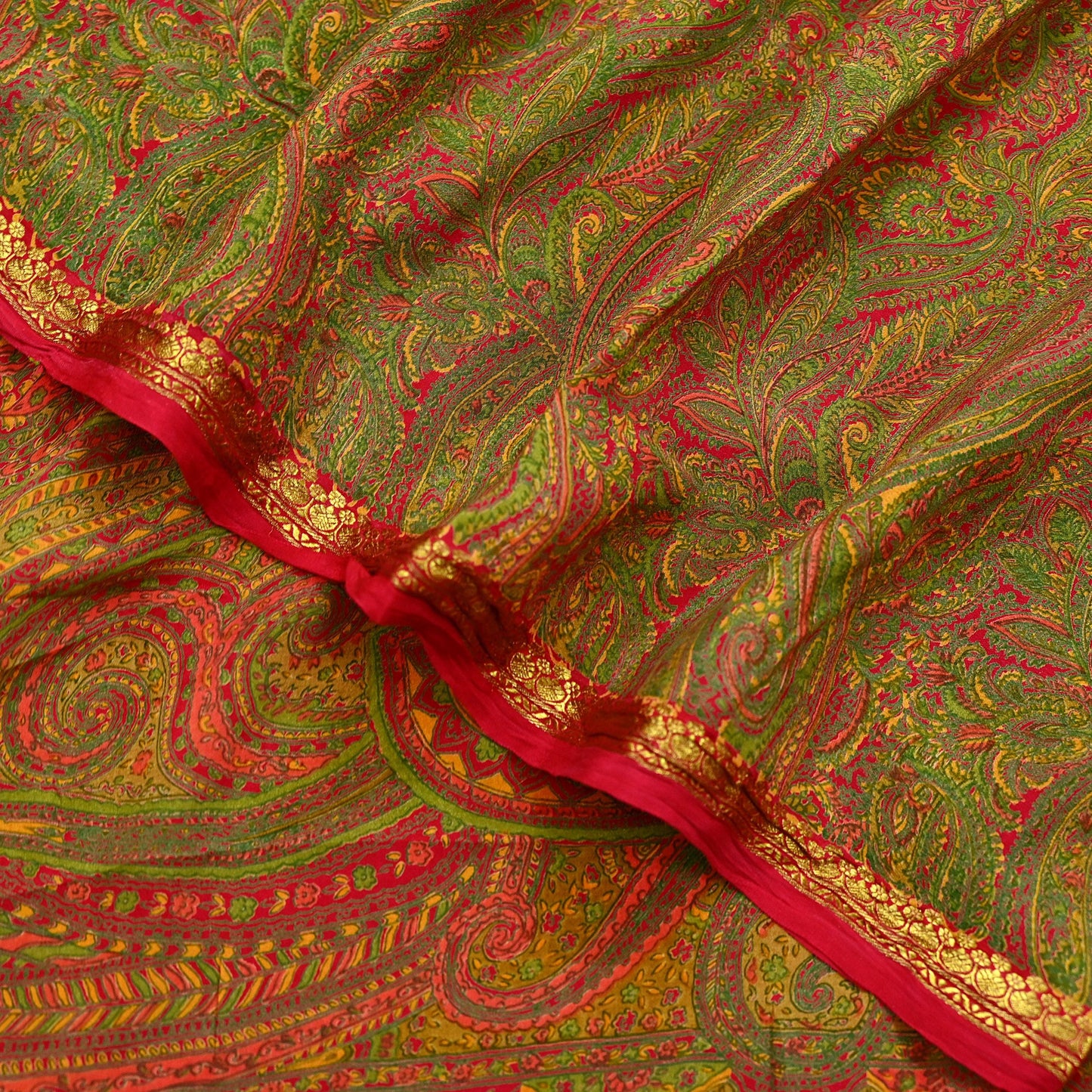 Indian Vintage Red Saree 100% Pure Silk Printed Sari Craft Fabric 6yd Sewing Zari DressMaking Soft Wrap Crafting Quilting Upcycle