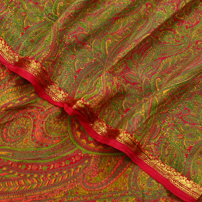 Indian Vintage Red Saree 100% Pure Silk Printed Sari Craft Fabric 6yd Sewing Zari DressMaking Soft Wrap Crafting Quilting Upcycle