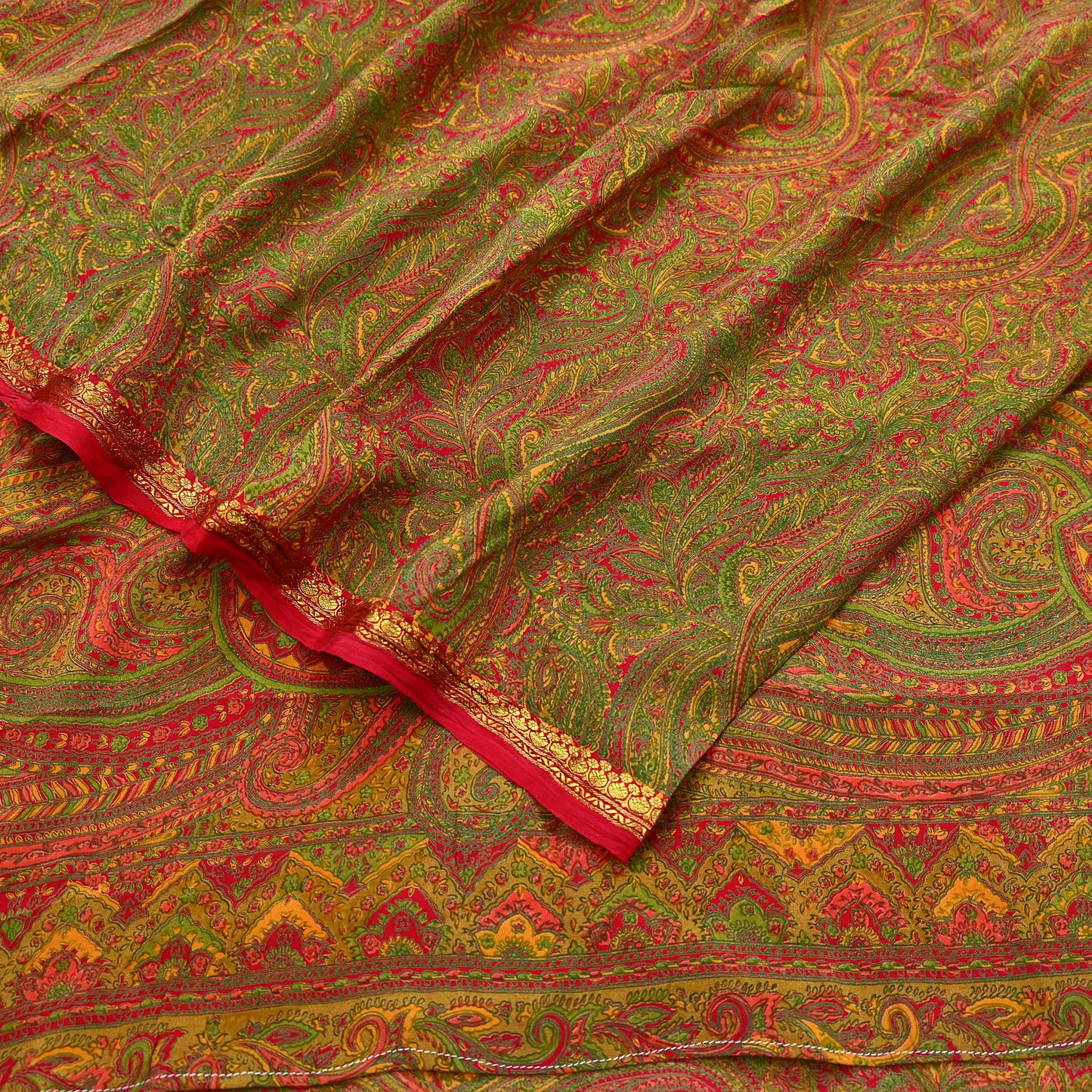 Indian Vintage Red Saree 100% Pure Silk Printed Sari Craft Fabric 6yd Sewing Zari DressMaking Soft Wrap Crafting Quilting Upcycle