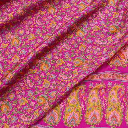 Indian Vintage Sari Rani Pink 100% Pure Silk Woven Printed Sarees Craft Fabric 5yd Sewing Dress Making Floral Upcycle Quilting Crafting Used