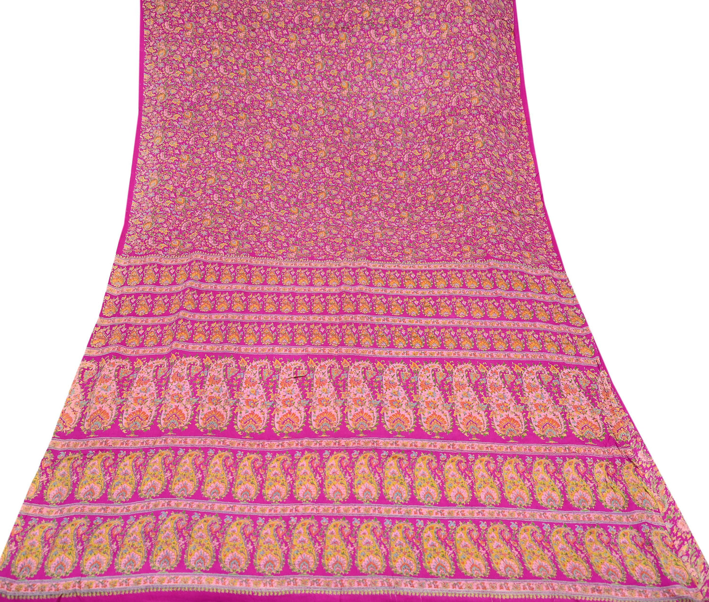 Indian Vintage Sari Rani Pink 100% Pure Silk Woven Printed Sarees Craft Fabric 5yd Sewing Dress Making Floral Upcycle Quilting Crafting Used