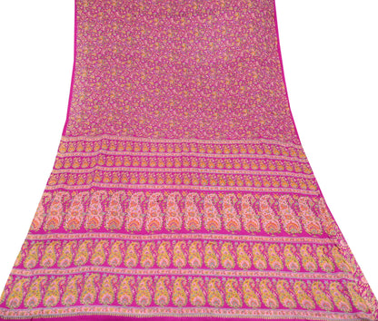 Indian Vintage Sari Rani Pink 100% Pure Silk Woven Printed Sarees Craft Fabric 5yd Sewing Dress Making Floral Upcycle Quilting Crafting Used