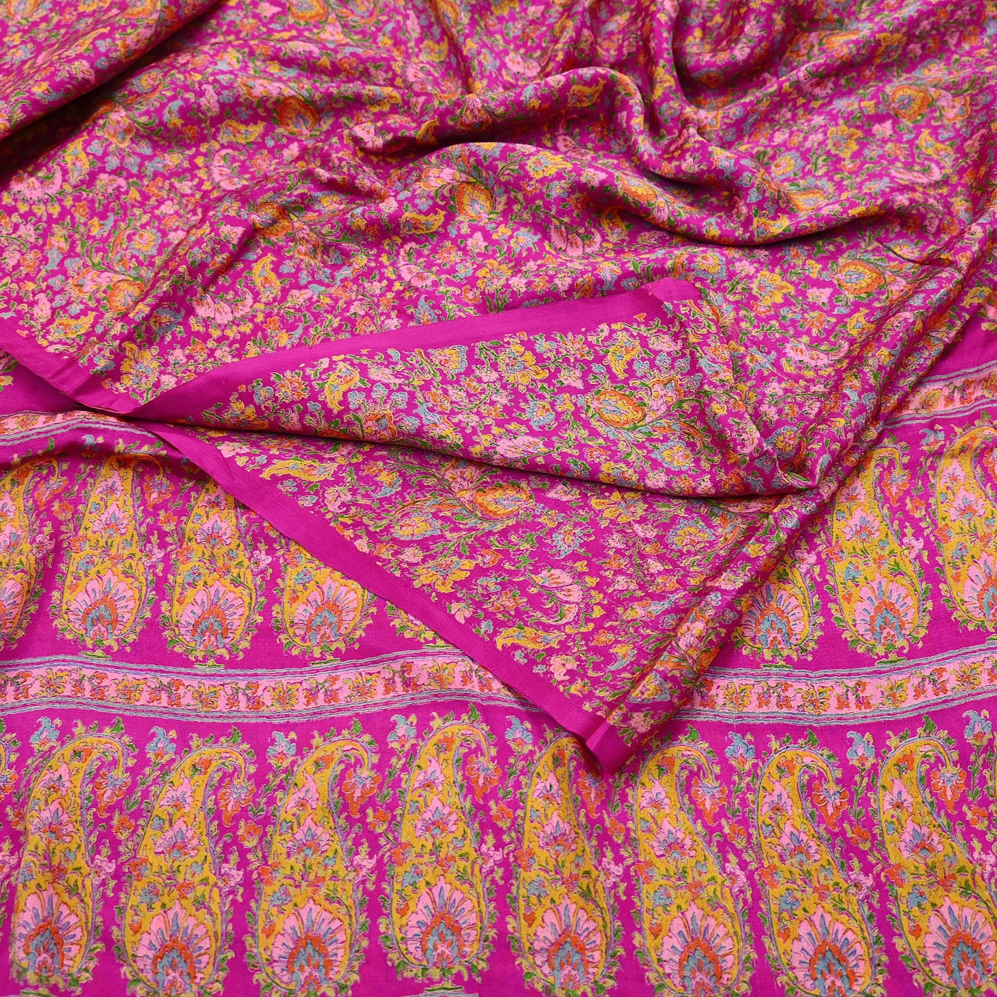 Indian Vintage Sari Rani Pink 100% Pure Silk Woven Printed Sarees Craft Fabric 5yd Sewing Dress Making Floral Upcycle Quilting Crafting Used