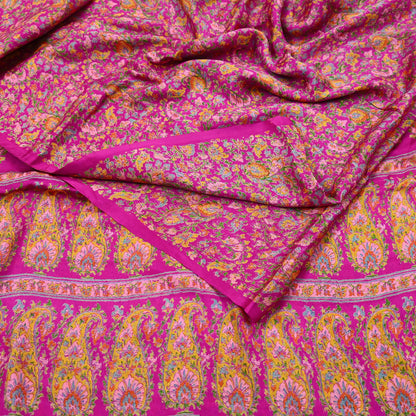 Indian Vintage Sari Rani Pink 100% Pure Silk Woven Printed Sarees Craft Fabric 5yd Sewing Dress Making Floral Upcycle Quilting Crafting Used