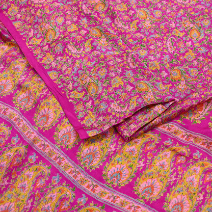 Indian Vintage Sari Rani Pink 100% Pure Silk Woven Printed Sarees Craft Fabric 5yd Sewing Dress Making Floral Upcycle Quilting Crafting Used