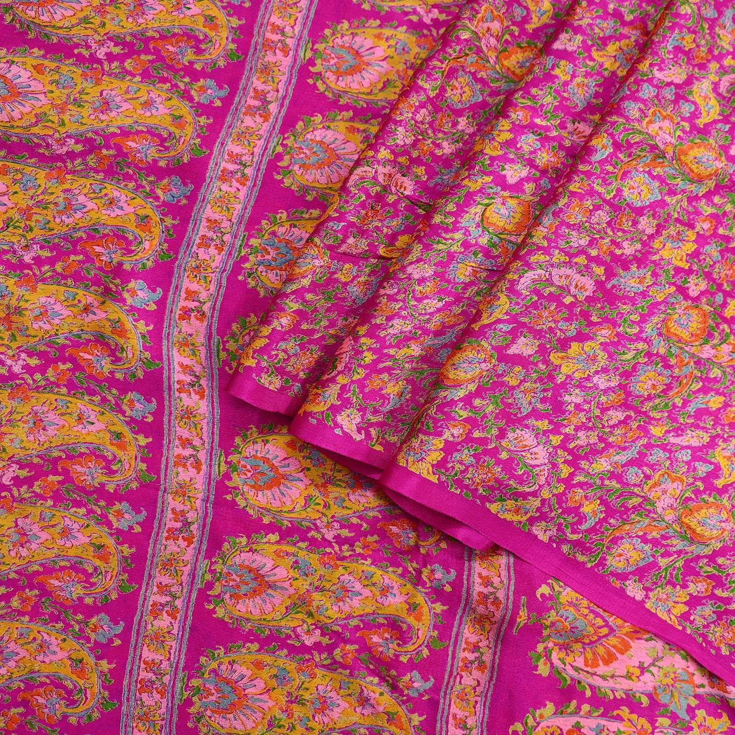 Indian Vintage Sari Rani Pink 100% Pure Silk Woven Printed Sarees Craft Fabric 5yd Sewing Dress Making Floral Upcycle Quilting Crafting Used