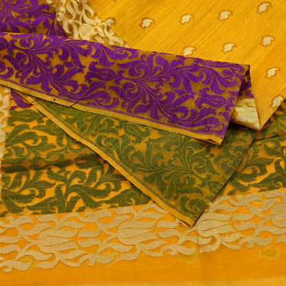 Indian Vintage Sari Saffron Hand Woven 100% Pure Organza Silk Saree Craft Fabric 5Yd Dress Making Crafting Quilting Upcycle
