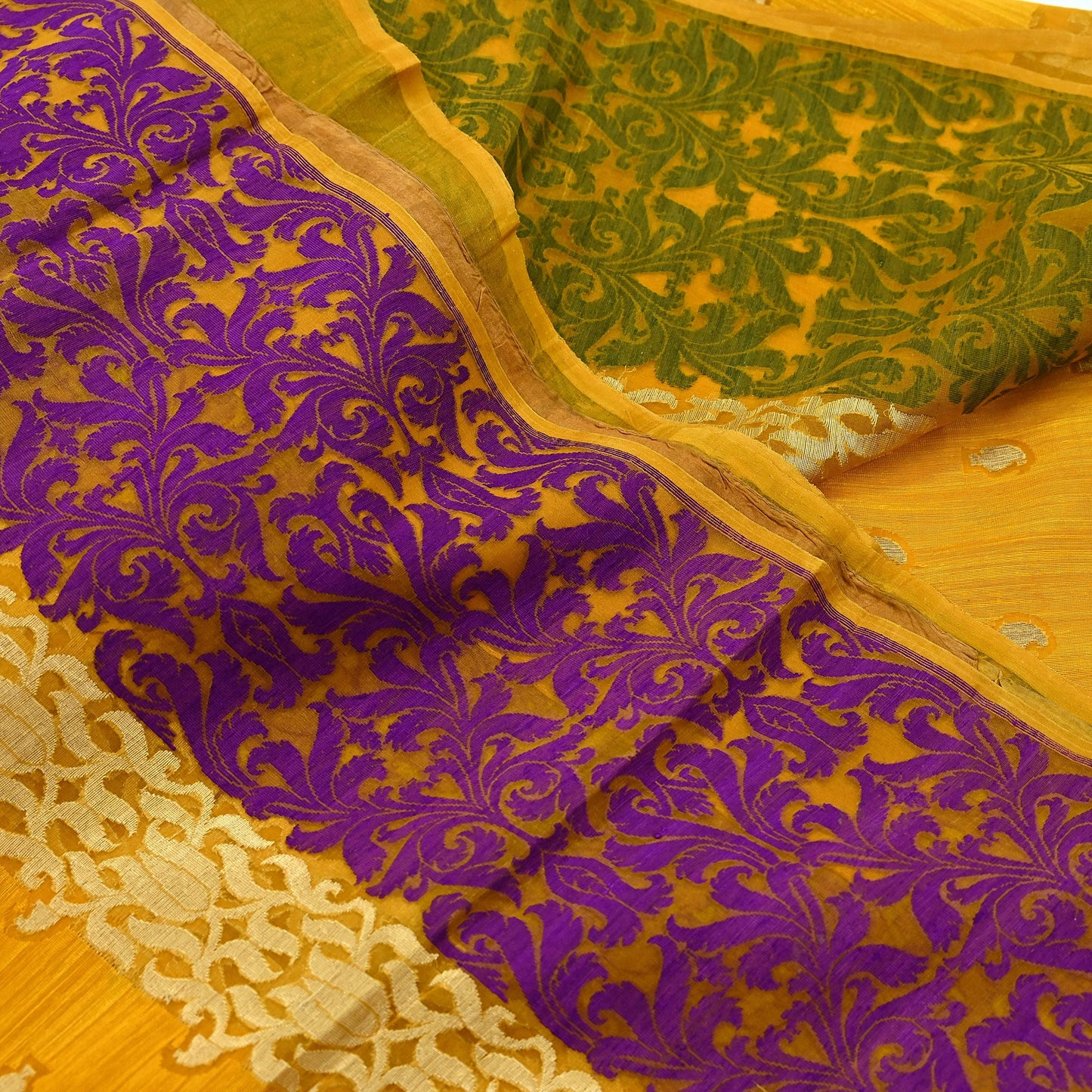 Indian Vintage Sari Saffron Hand Woven 100% Pure Organza Silk Saree Craft Fabric 5Yd Dress Making Crafting Quilting Upcycle