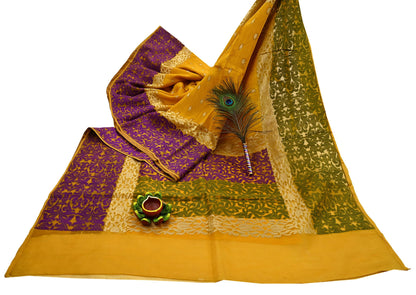 Indian Vintage Sari Saffron Hand Woven 100% Pure Organza Silk Saree Craft Fabric 5Yd Dress Making Crafting Quilting Upcycle