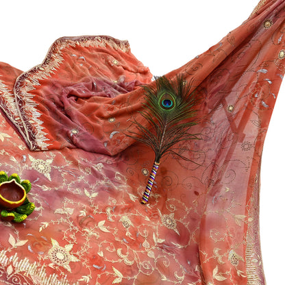 Indian Vintage Sari Peach Hand Embroidered Pure Georgette Silk Sarees Craft Fabric 5Yd Sequins Wedding Sarees Quilting Crafting Upcycle