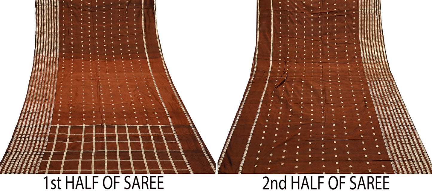 Indian Vintage Sari Rusty Mysore Silk Woven Sarees Craft Fabric 5Yd Ethnic South silk Dress Making Crafting Upcycle Quilting Zari Border