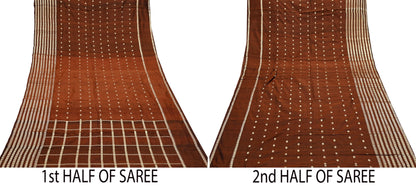 Indian Vintage Sari Rusty Mysore Silk Woven Sarees Craft Fabric 5Yd Ethnic South silk Dress Making Crafting Upcycle Quilting Zari Border