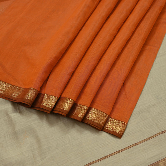 Indian Vintage Sari Orange & Beige Pure chanderi Silk Woven Sarees Craft Fabric 8Yd Soft Golden Zari Bollywood Sarees Crafting Upcycle
