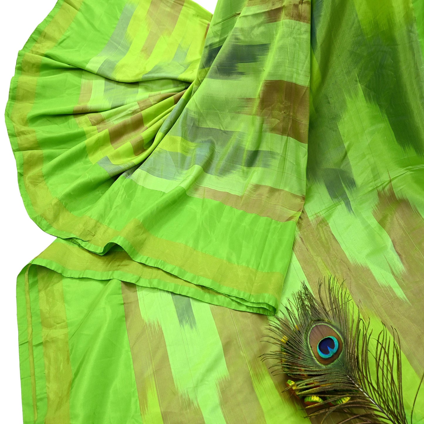Indian Vintage Sari Nion Green Artificial Silk Hand Woven Sarees 6yd Ethnic Craft Fabric Sewing Dress making Crafting Crafting Quilting