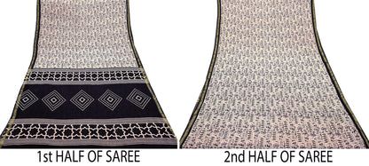 Indian Vintage Sari Peach & Black Pure Cotton Warli Print Saree 5Yd Craft Fabric Soft Sewing Sarong Wrap Boho Quilting Crafting Used Upcycle