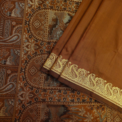 Indian Vintage Sari Rusty Artificial Silk Hand Woven Saree Craft Fabric 6yd Sewing Dress Making Soft Floral Ethnic For Crafting Quilting