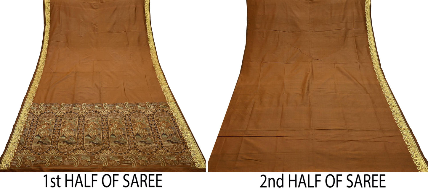 Indian Vintage Sari Rusty Artificial Silk Hand Woven Saree Craft Fabric 6yd Sewing Dress Making Soft Floral Ethnic For Crafting Quilting